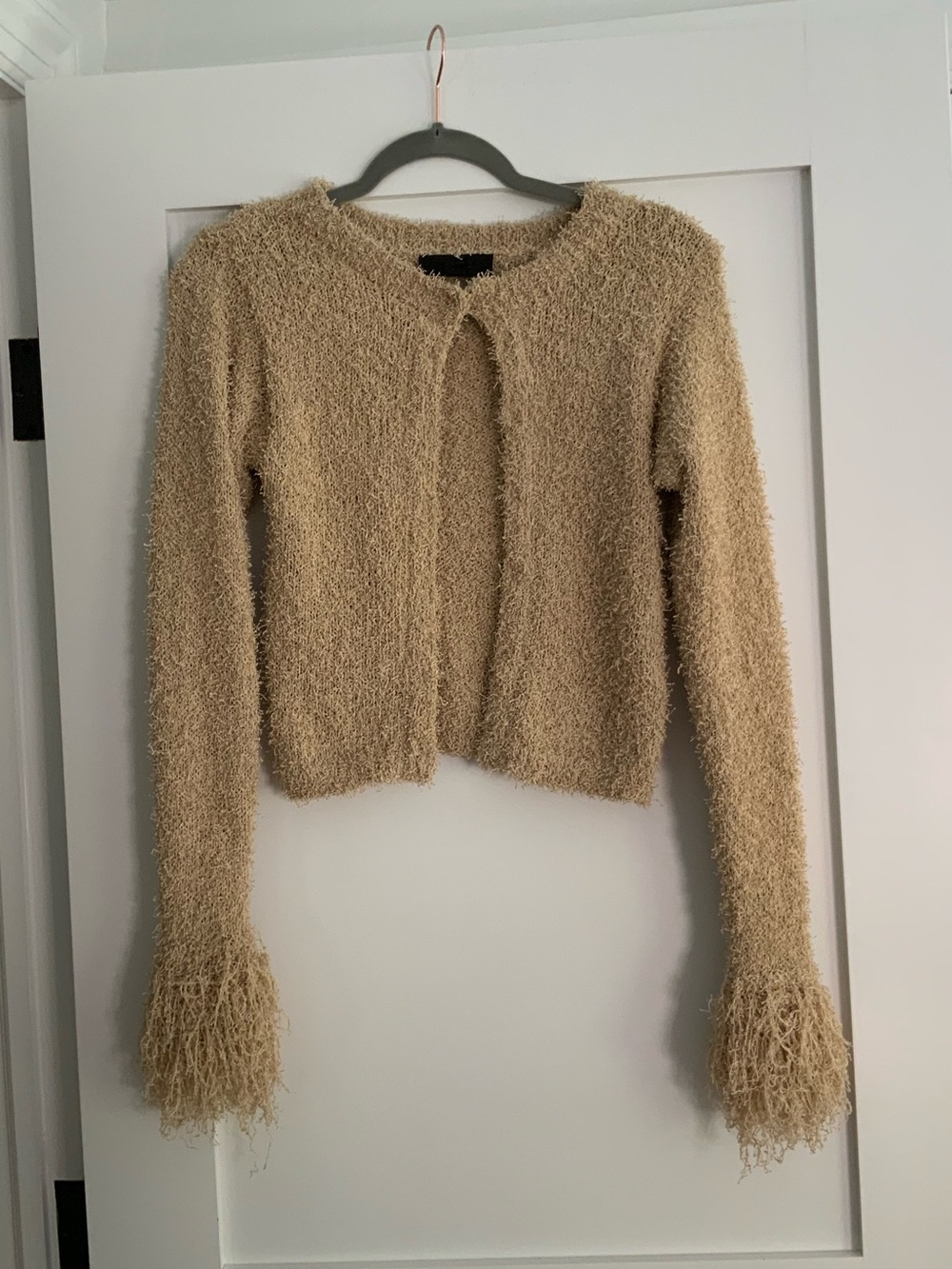 ZARA Fringed Knit Cardigan Sand Beige - Picture 3 of 8